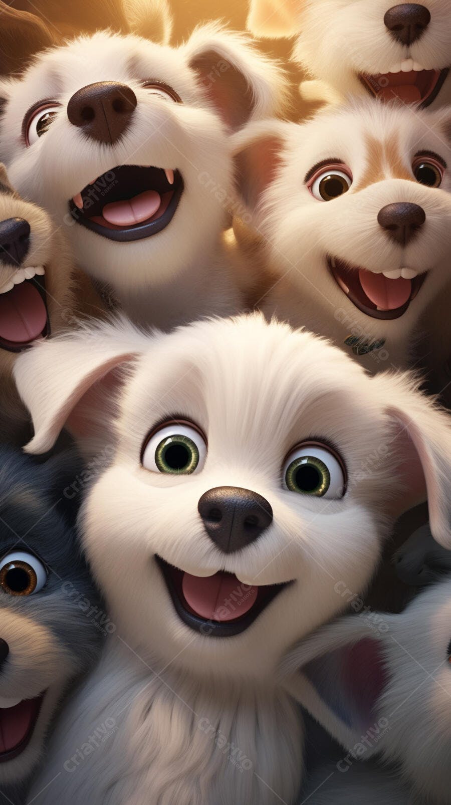 Cachorros animados sorrindo juntos