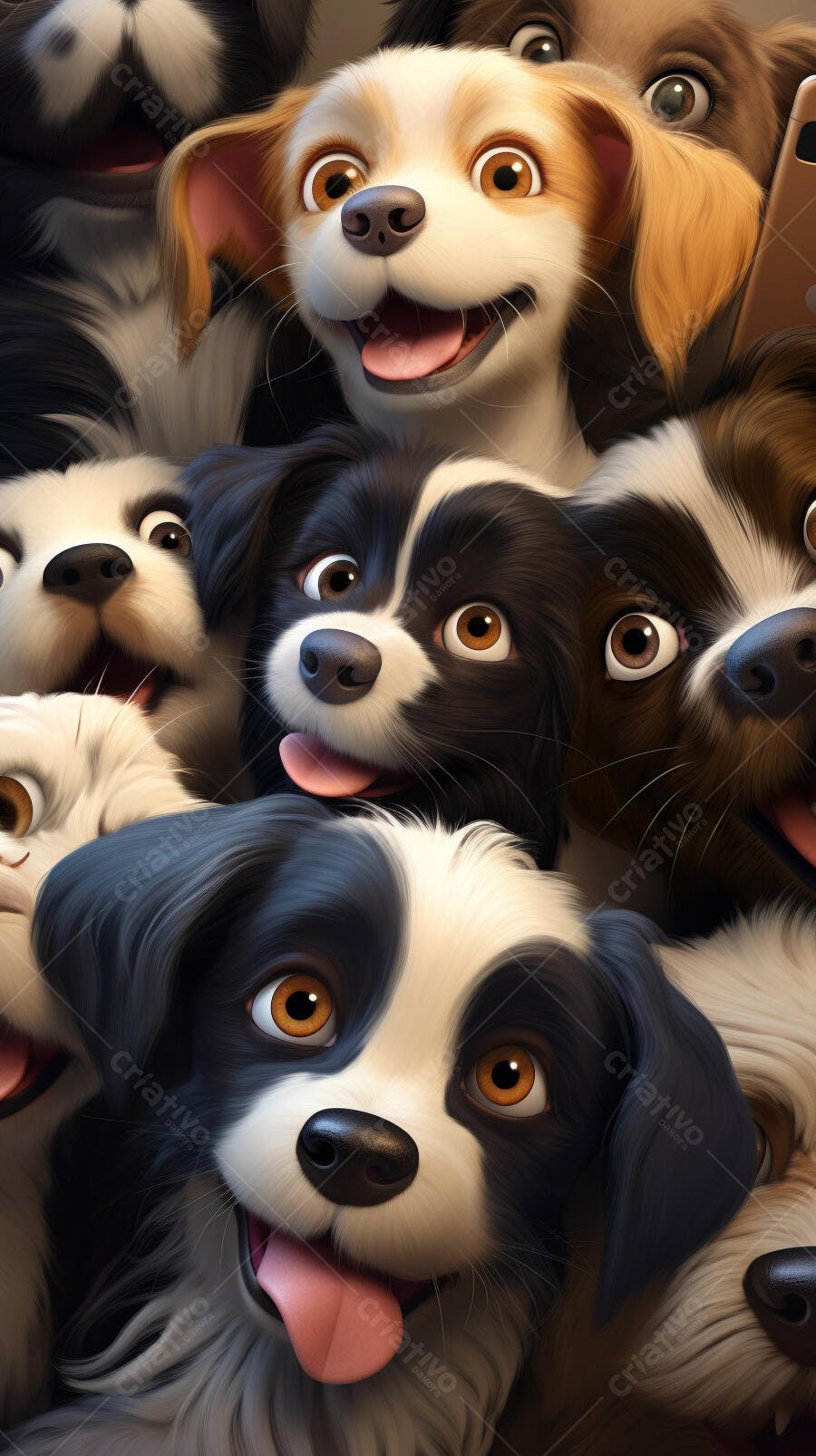 Cachorros animados selfie felizes
