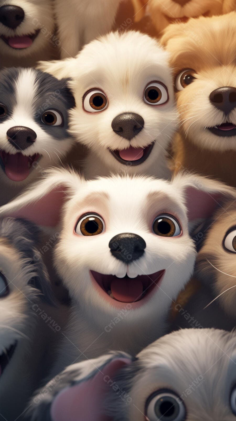 Cachorros animados sorrindo juntos