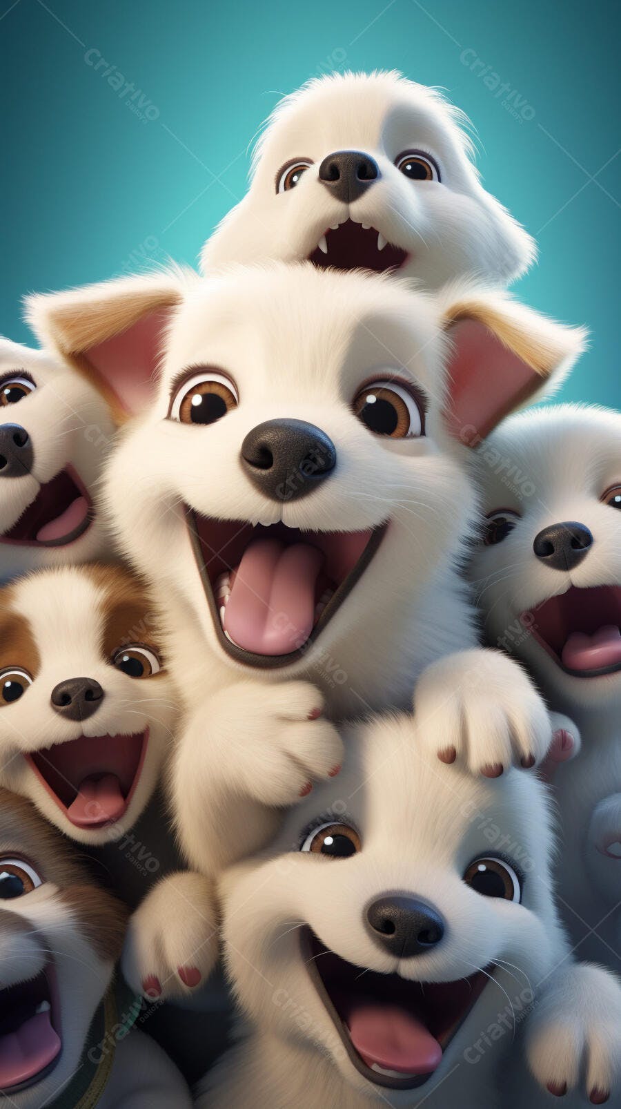 Cachorros animados sorrindo fundo azul