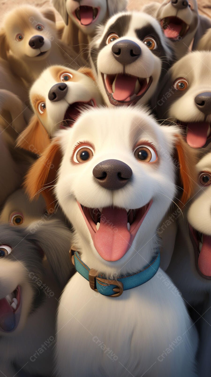 Cachorros animados felizes selfie grupo