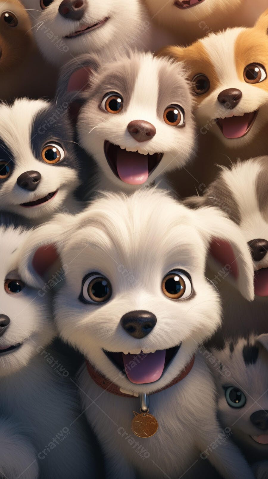 Cachorros animados sorrindo juntos