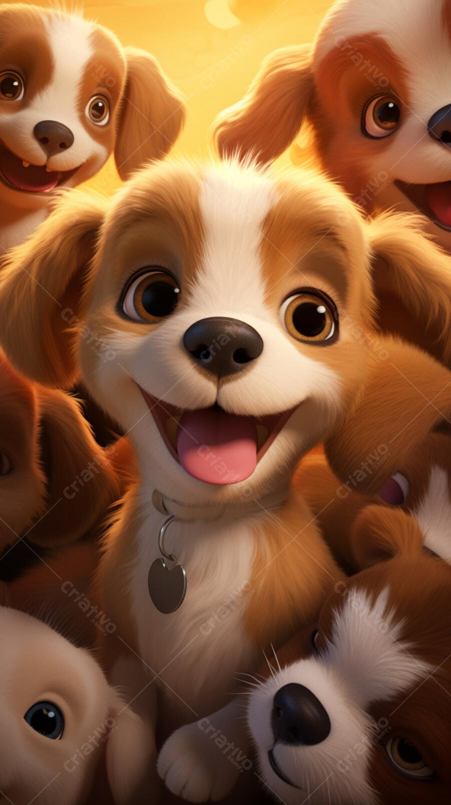 Cachorros fofos em selfie dourada
