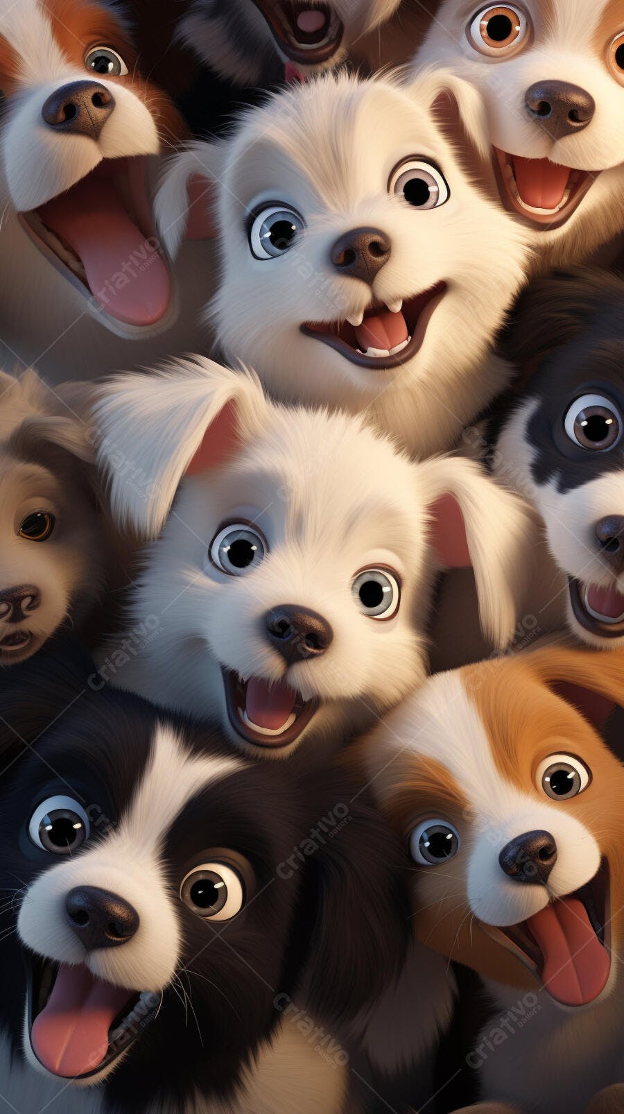 Cachorros animados sorrindo juntos