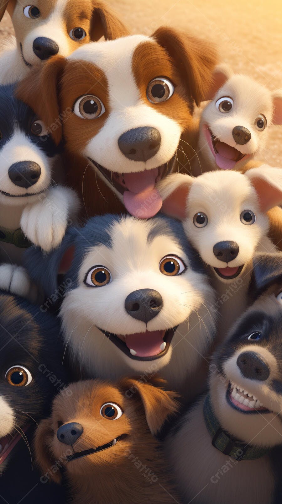 Cachorros animados sorrindo juntos