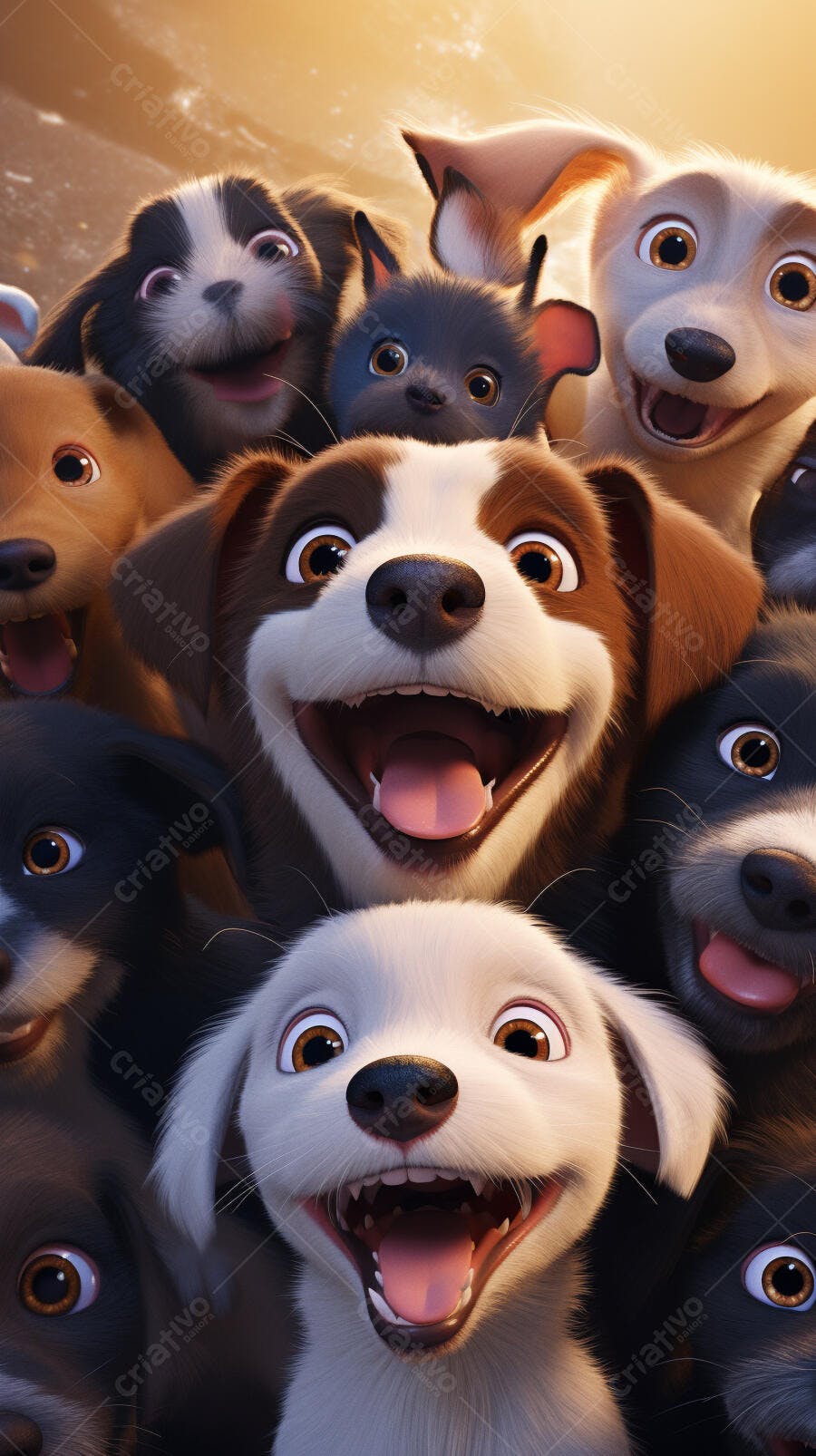 Cachorros animados sorrindo juntos