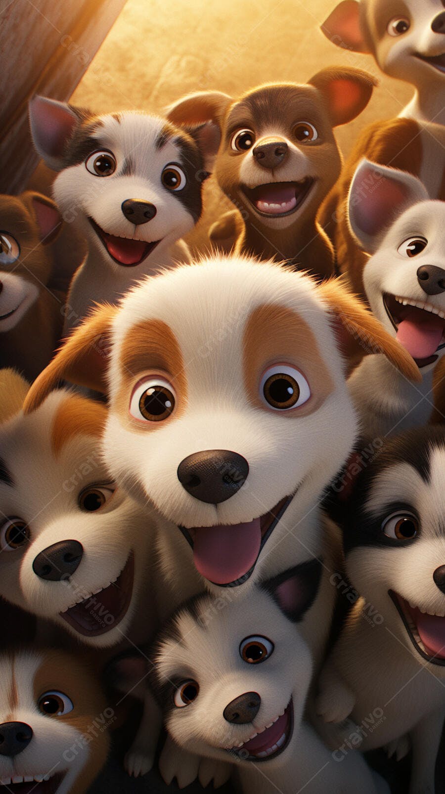 Cachorros animados sorrindo juntos