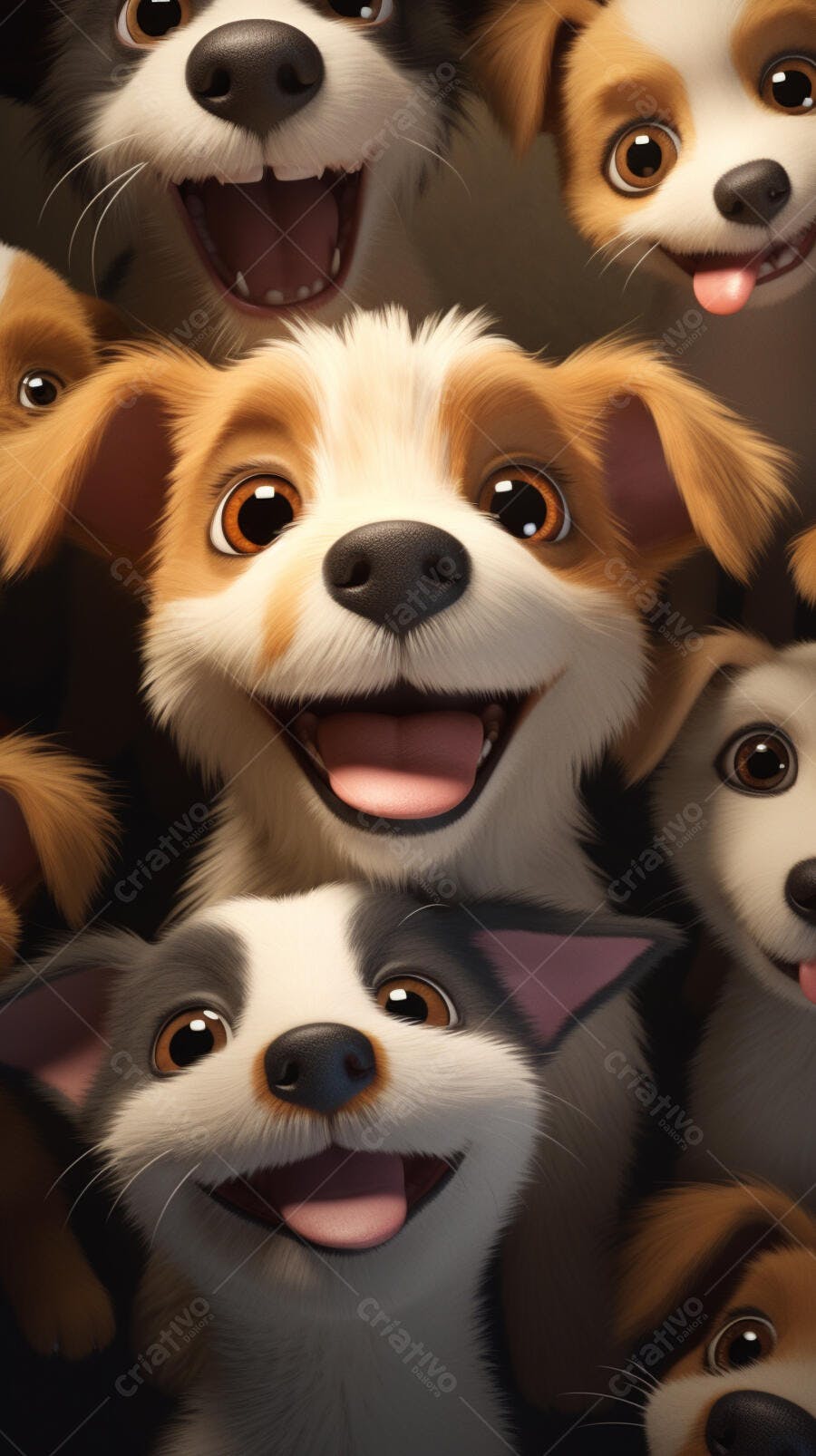 Cachorros felizes em selfie fofa
