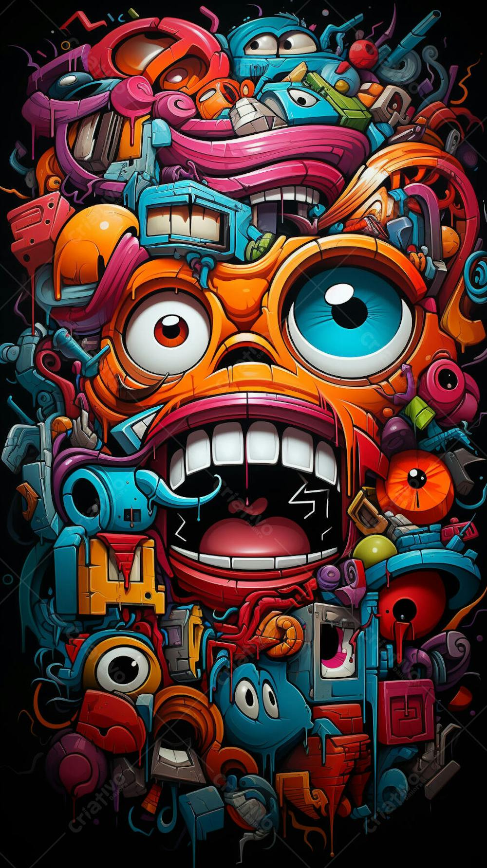Grafite Estilo Sticker Cartoon - Arte Urbana Criativa