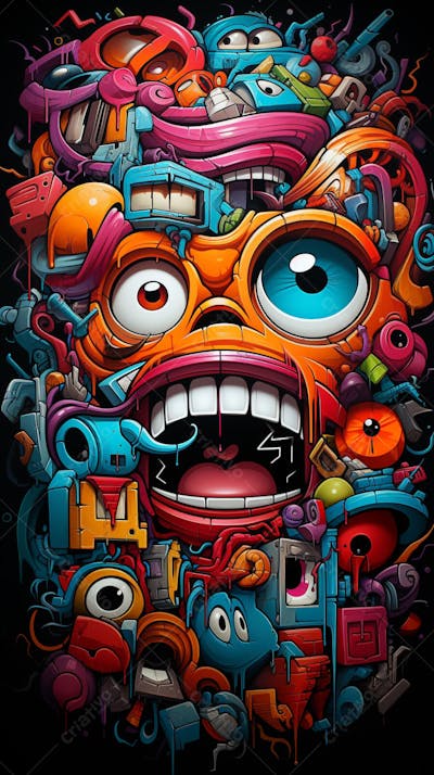 Grafite Estilo Sticker Cartoon - Arte Urbana Criativa