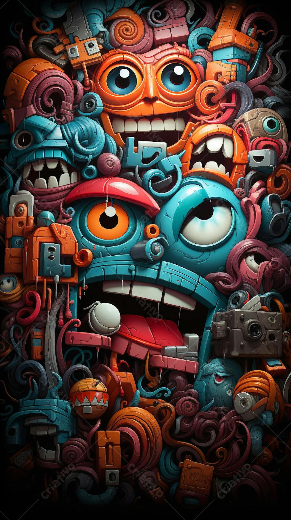 Grafite Estilo Sticker Cartoon - Arte Urbana Criativa