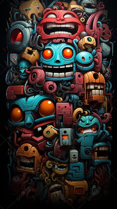 Grafite Estilo Sticker Cartoon - Arte Urbana Criativa