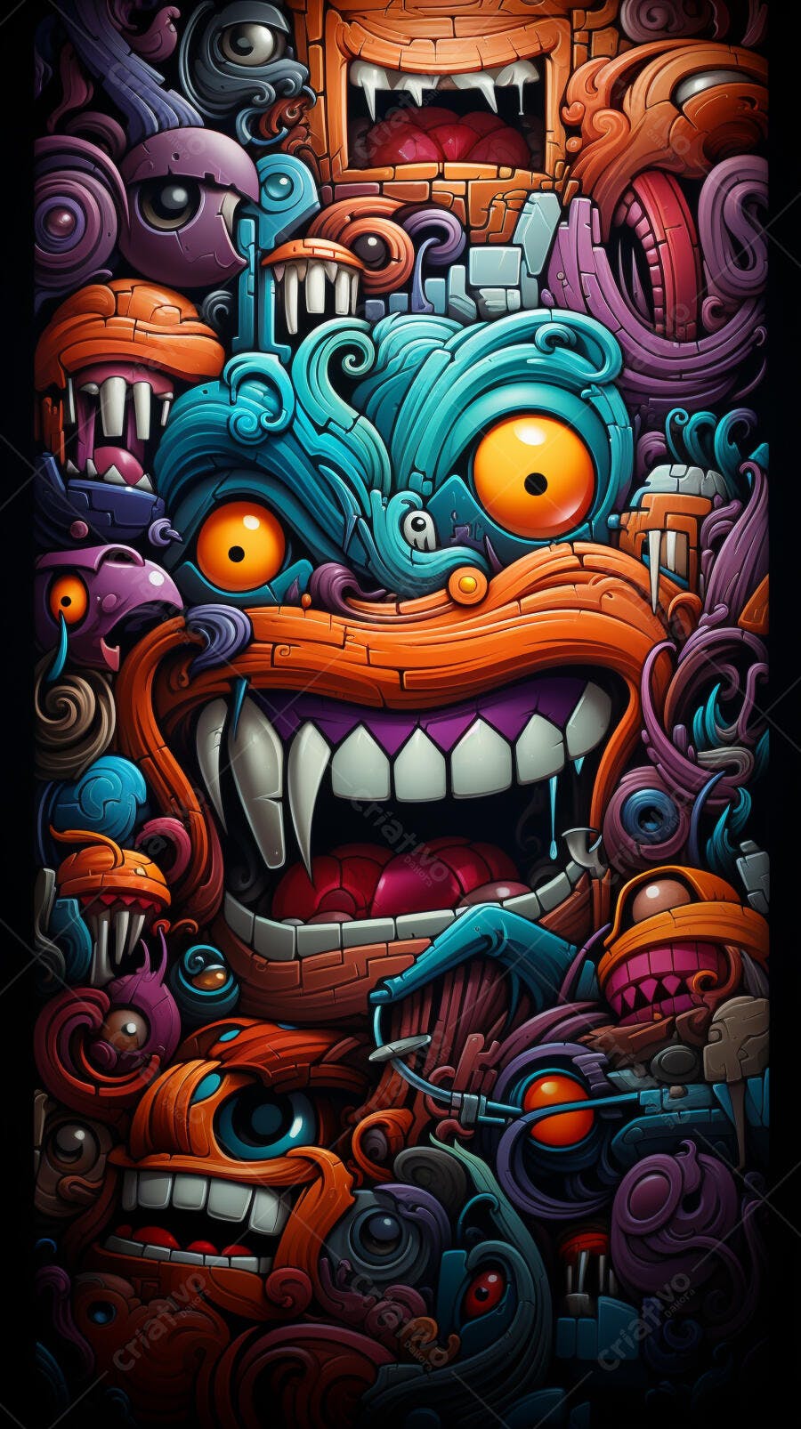 Monstro colorido em estilo doodle