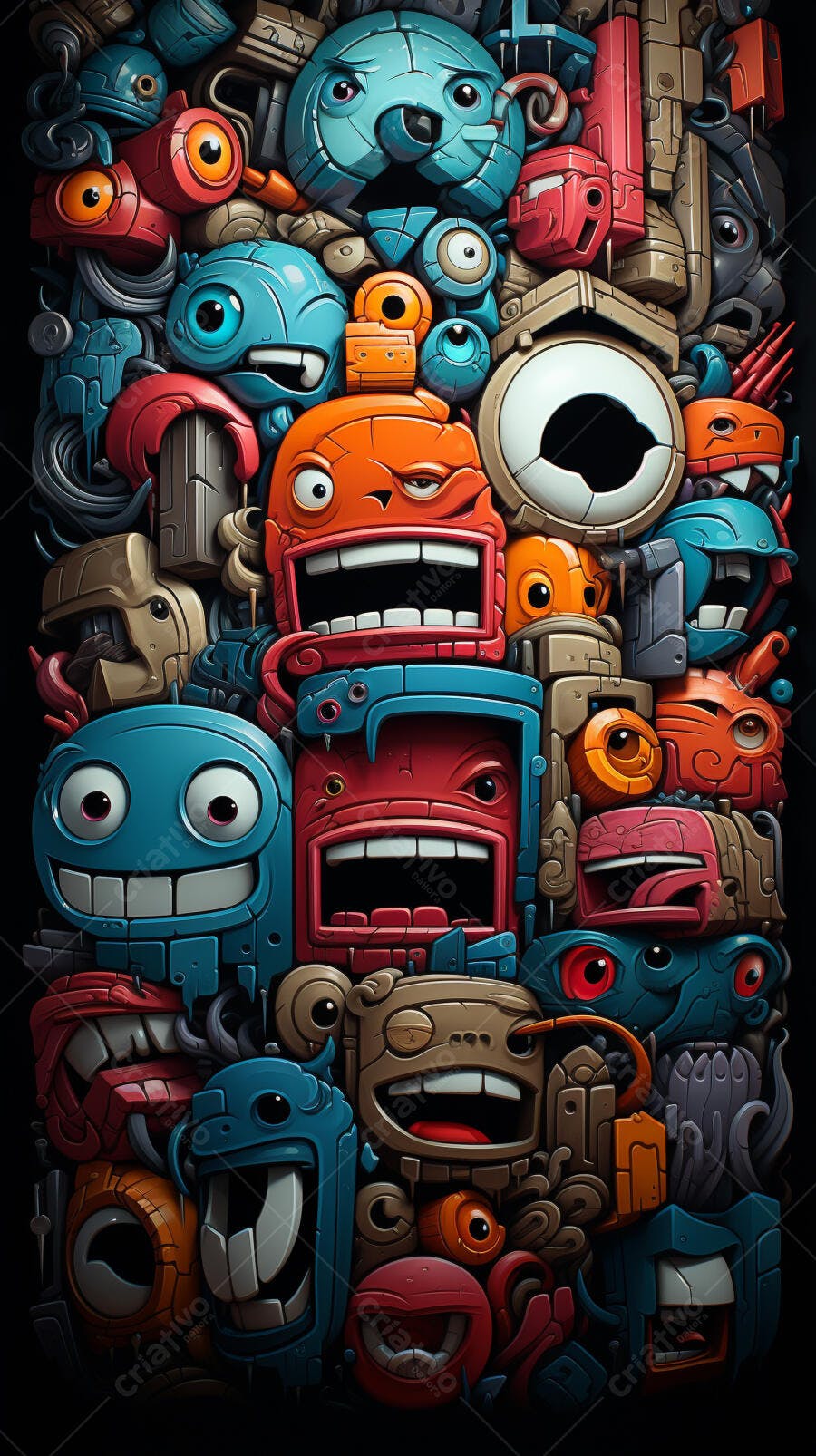 Monstros coloridos em arte digital abstrata