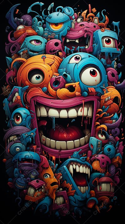 Grafite Estilo Sticker Cartoon - Arte Urbana Criativa