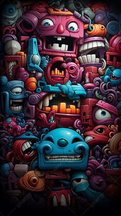 Grafite Estilo Sticker Cartoon - Arte Urbana Criativa