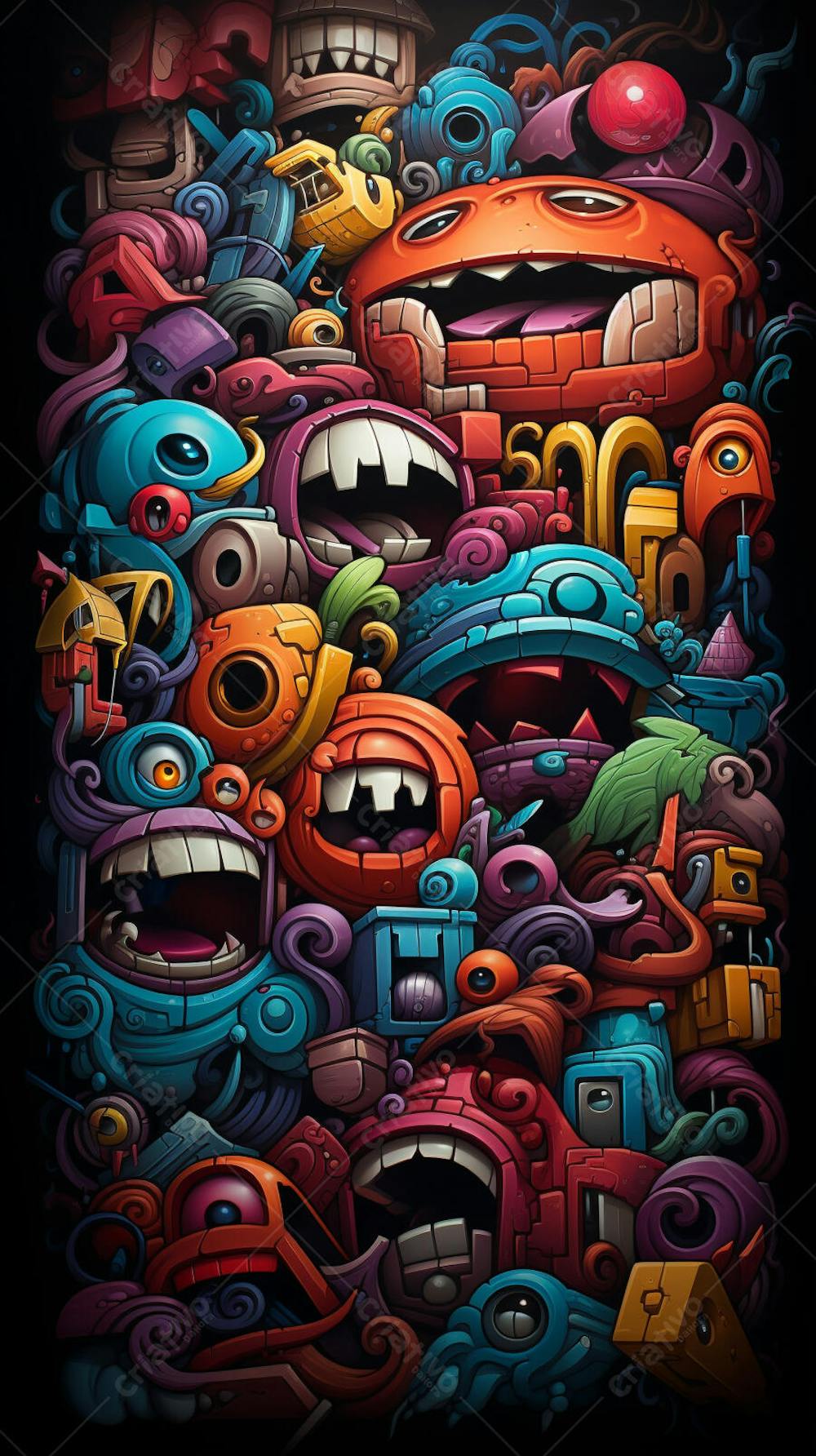 Grafite Estilo Sticker Cartoon - Arte Urbana Criativa