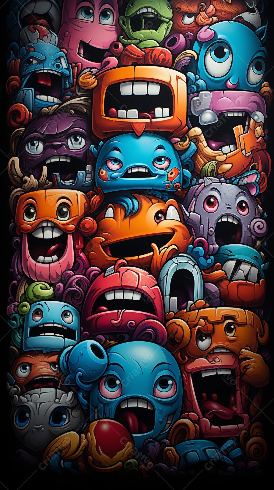 Monstros coloridos em estilo graffiti
