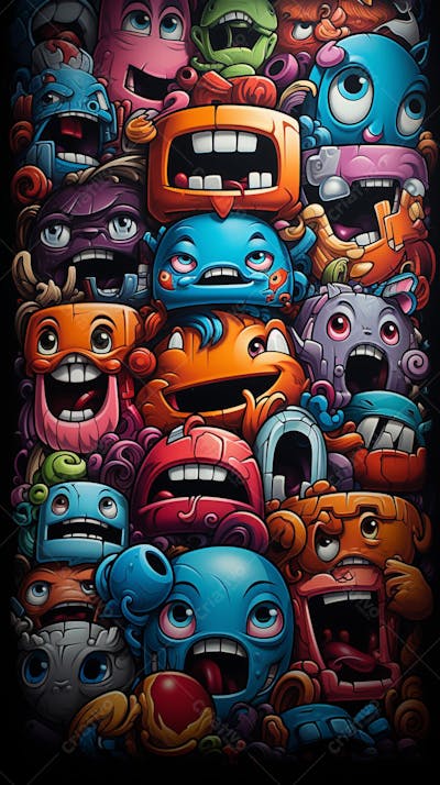 Grafite Estilo Sticker Cartoon - Arte Urbana Criativa