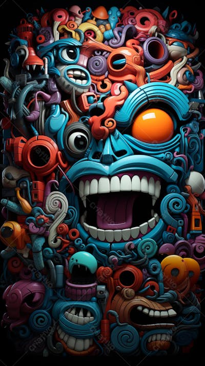 Grafite Estilo Sticker Cartoon - Arte Urbana Criativa