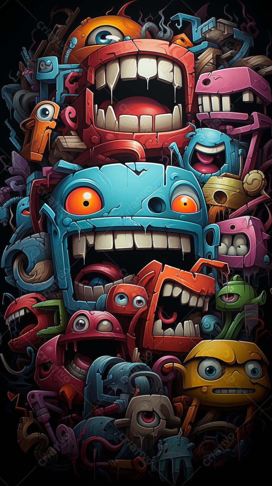 Monstros coloridos em arte digital