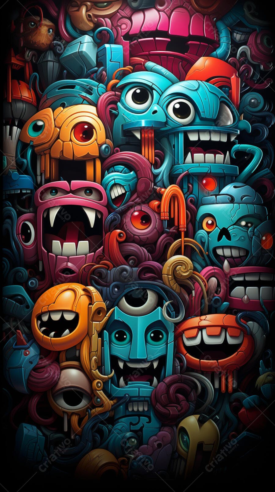 Monstros coloridos em arte digital abstrata