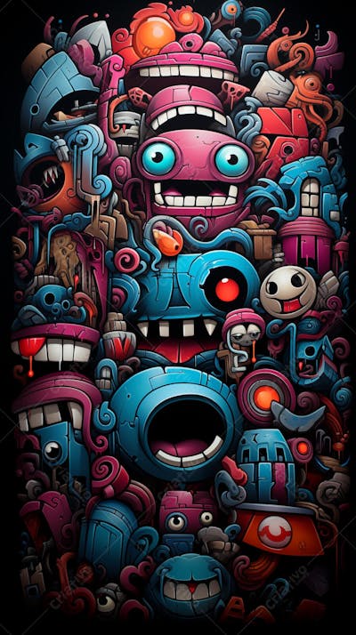 Grafite Estilo Sticker Cartoon - Arte Urbana Criativa