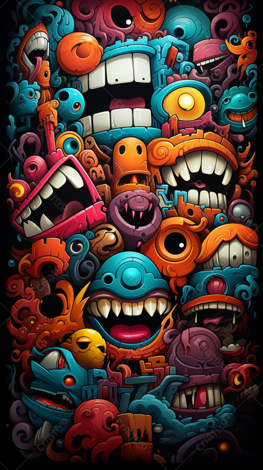 Monstros coloridos em arte digital abstrata