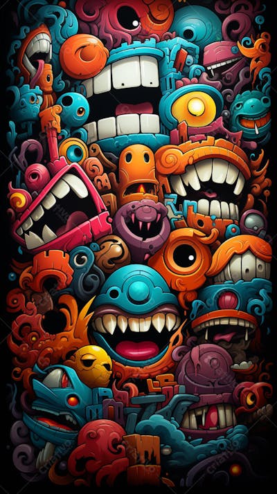 Grafite Estilo Sticker Cartoon - Arte Urbana Criativa