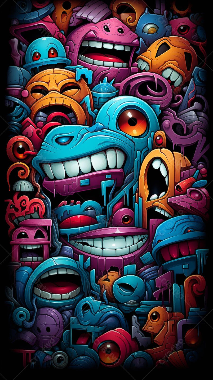 Monstros coloridos em estilo doodle