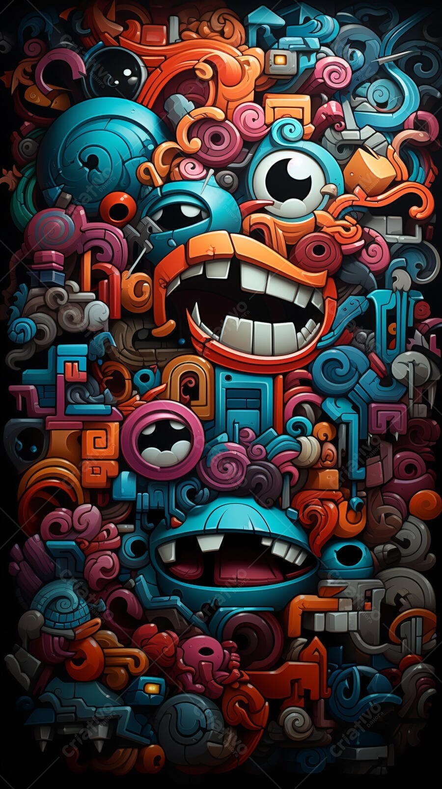 Monstro Colorido Arte Abstrata