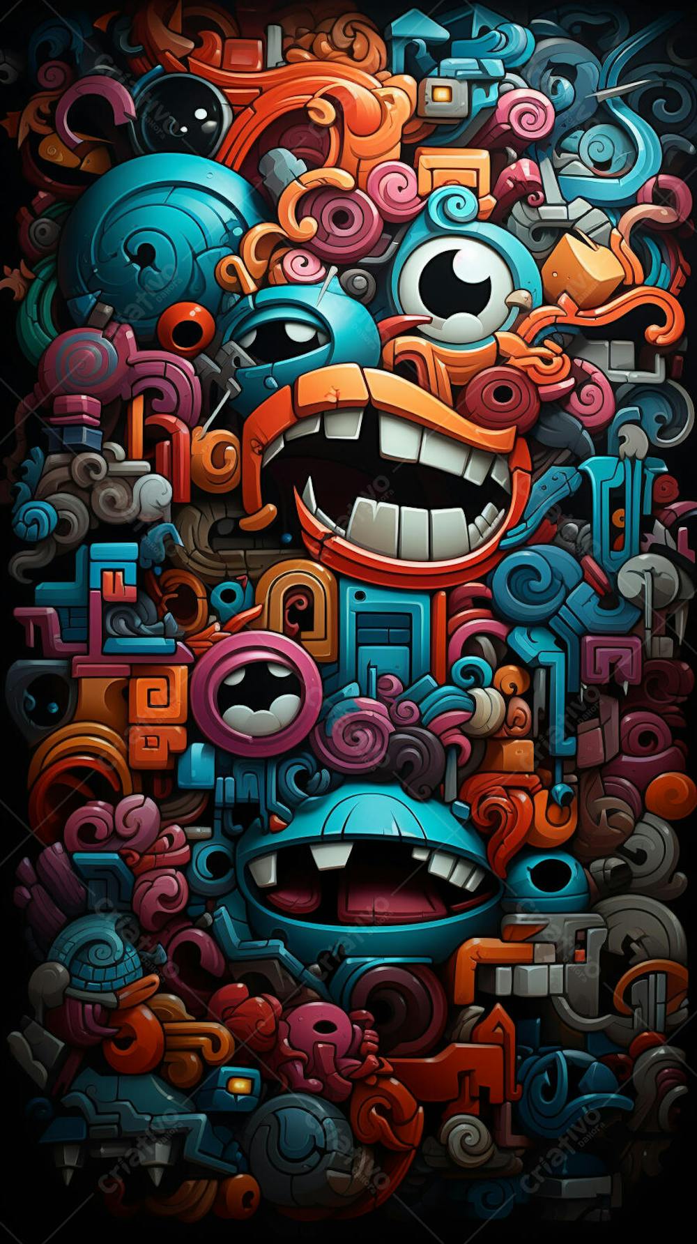 Grafite Estilo Sticker Cartoon - Arte Urbana Criativa