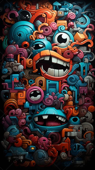 Grafite Estilo Sticker Cartoon - Arte Urbana Criativa