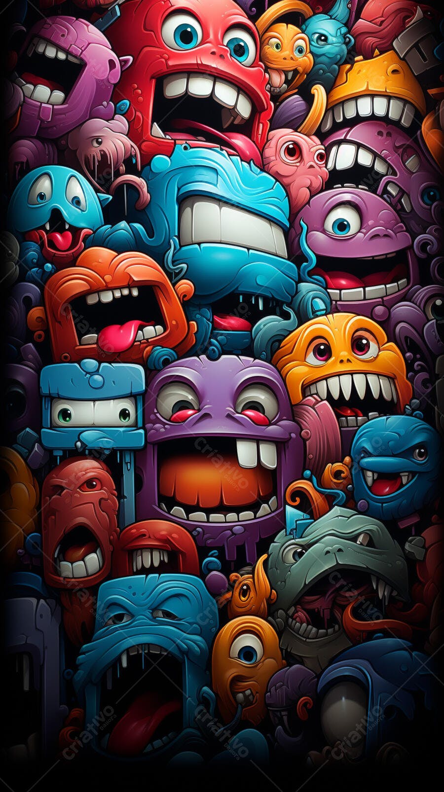 Monstros coloridos e expressivos em ilustração digital