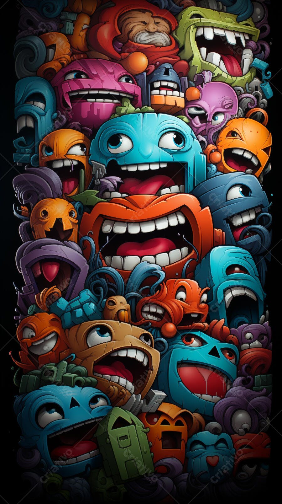 Monstros coloridos e alegres em ilustração digital