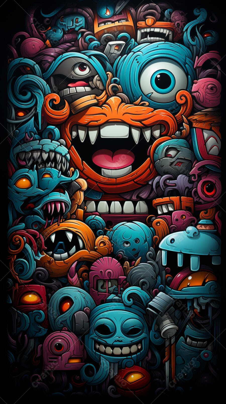 Monstros coloridos em arte digital abstrata