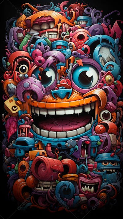 Grafite Estilo Sticker Cartoon - Arte Urbana Criativa
