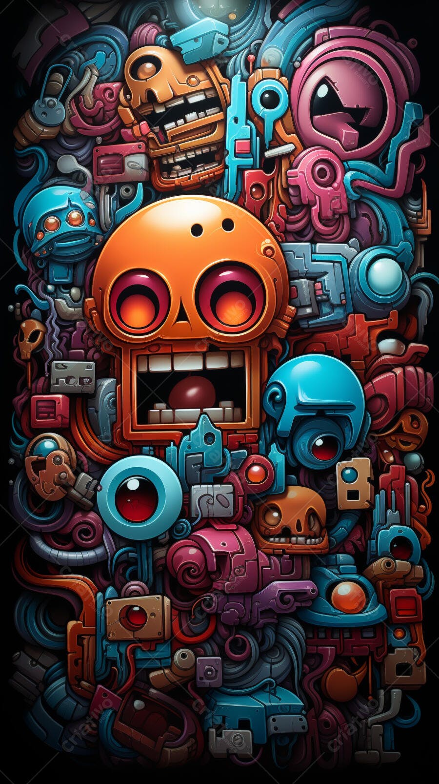 Robô Cabeça de Crânio em Arte Abstrata