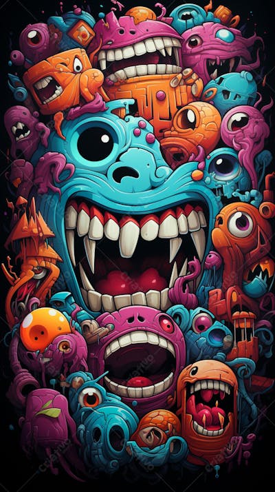 Grafite Estilo Sticker Cartoon - Arte Urbana Criativa