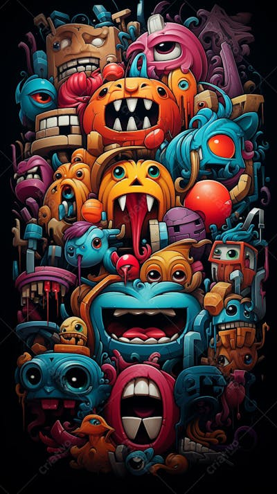 Grafite Estilo Sticker Cartoon - Arte Urbana Criativa