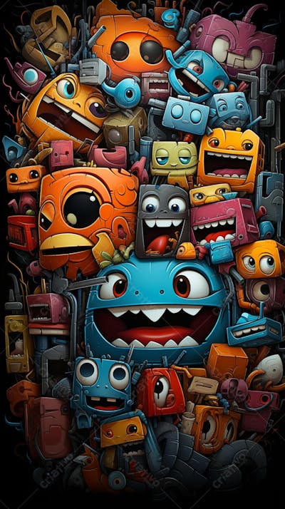 Grafite Estilo Sticker Cartoon - Arte Urbana Criativa