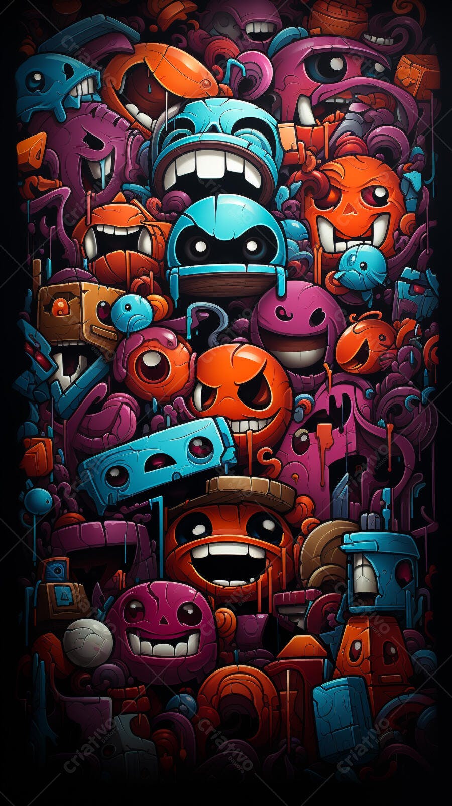 Monstros coloridos em arte digital abstrata