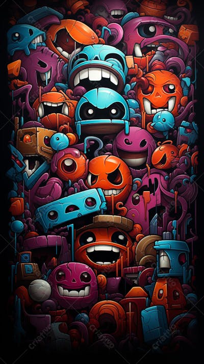 Grafite Estilo Sticker Cartoon - Arte Urbana Criativa