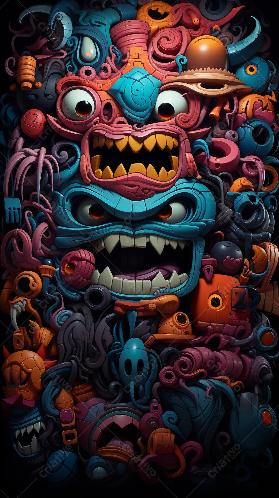 Monstro Colorido Arte Digital Abstrata
