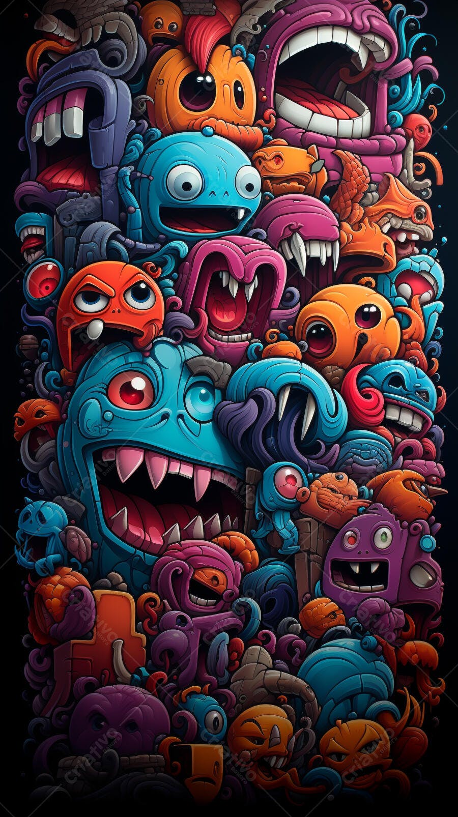 Monstros coloridos em arte digital