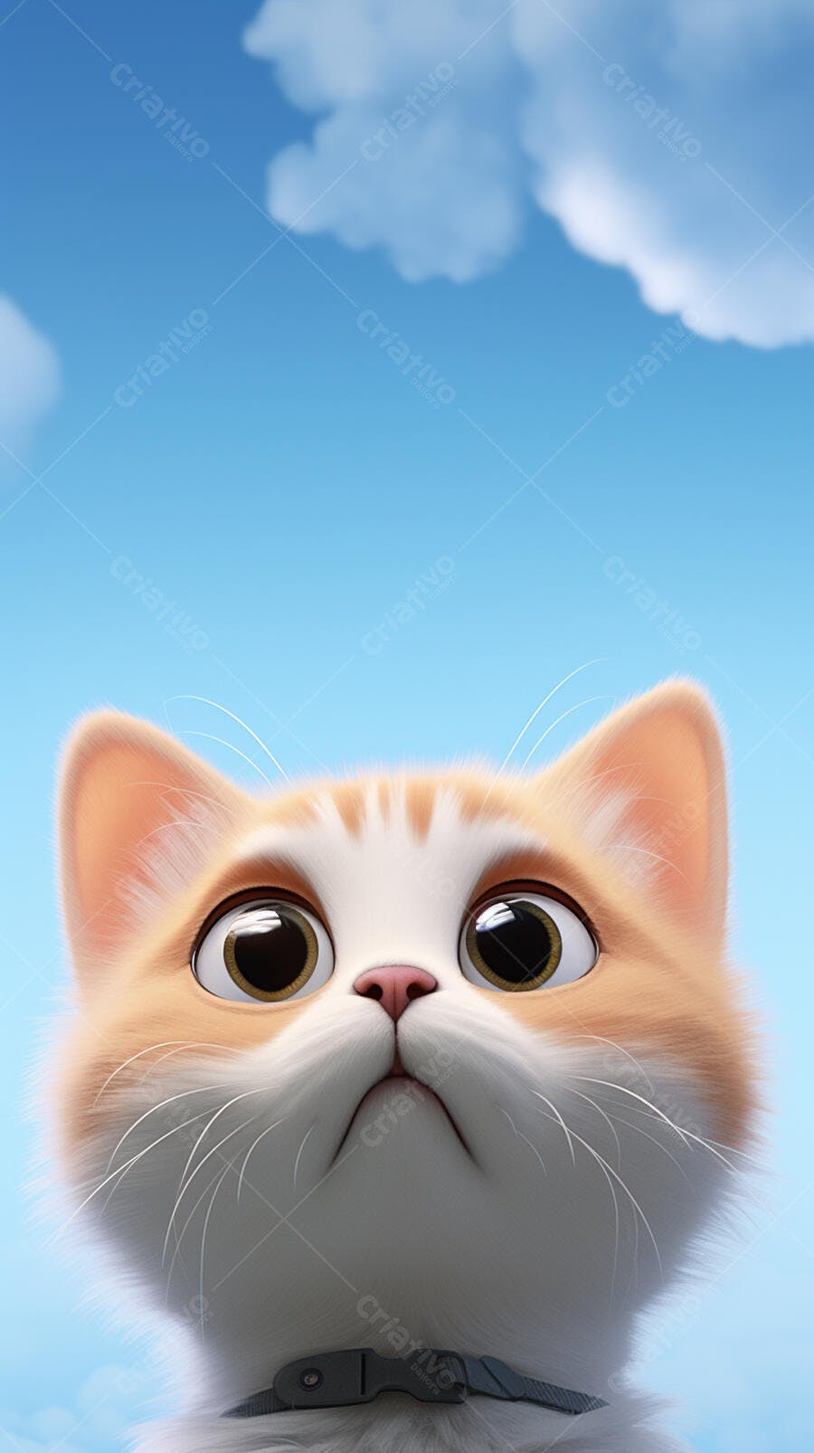 Gatinho fofo olhando para o céu azul