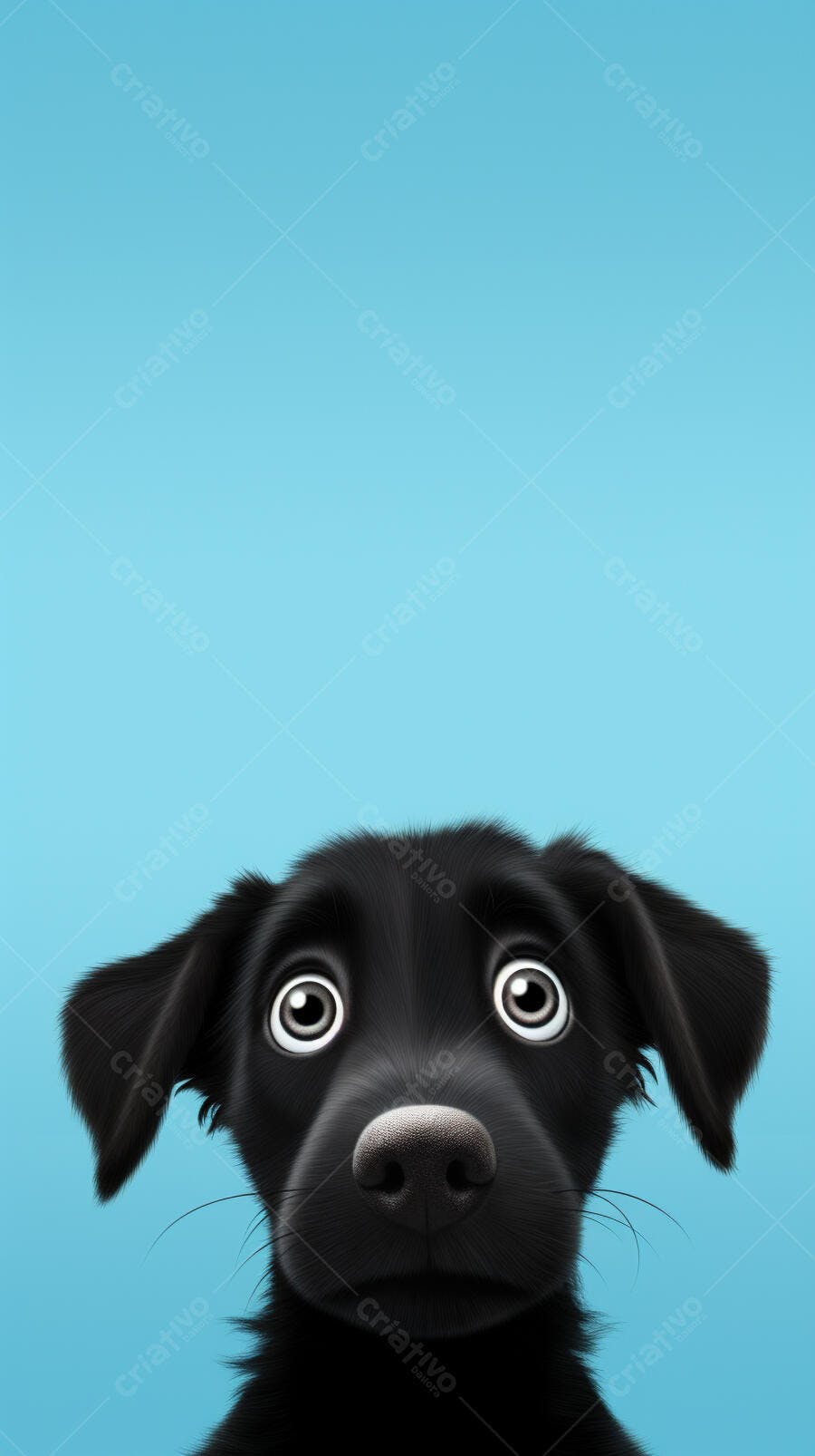 Cachorro Preto Olhando Curioso Fundo Azul