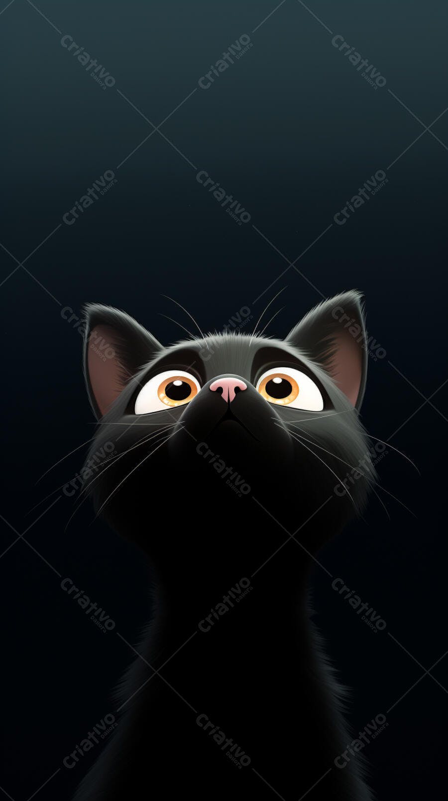Gatinho preto olhando para cima fundo escuro