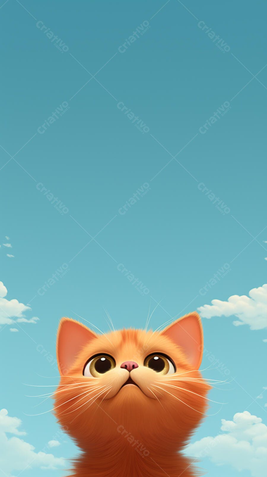 Gatinho ruivo olhando para o céu