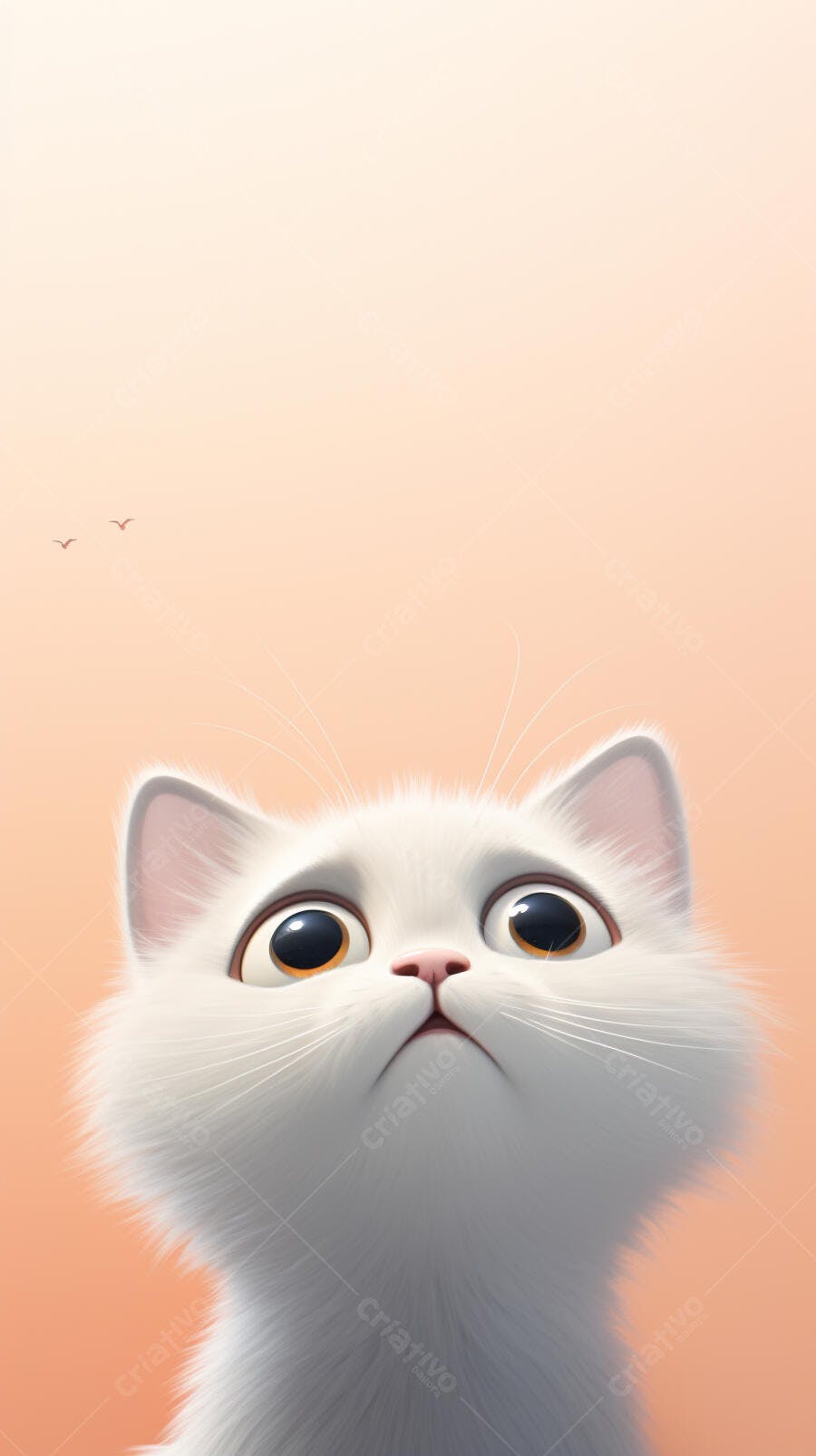 Gatinho branco olhando para cima ao entardecer